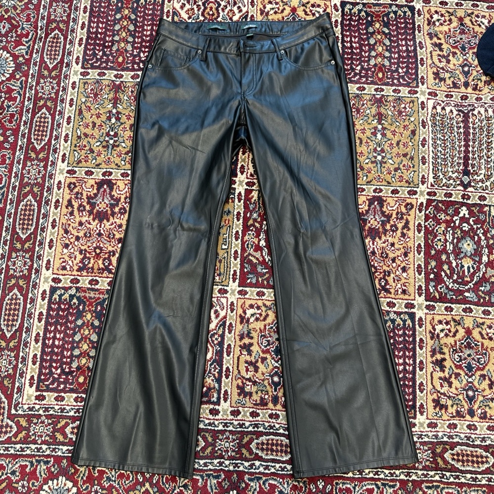 Black Faux Flare Leather Pants